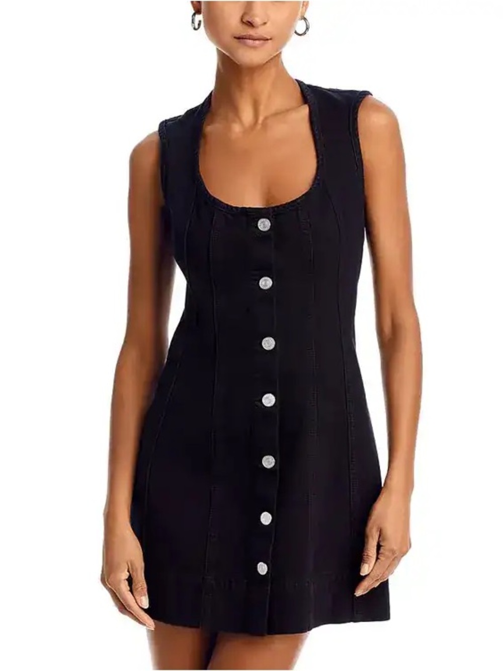 Frame Sleeveless Denim Seamed Scoop Mini Dress in Black Size 14 100% Cotton NWT